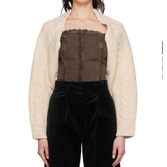 the open product Tops - Elegant Cream Cable Knit Women's Cardigan